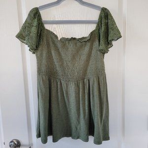 Green Lace Short Sleeve Blouse Torrid Smocked Plus Size Shirt Olive Women's 1x